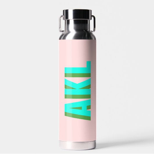 Gepersonaliseerde Modern Shadow Monogram Initialen Waterfles (Voorkant)