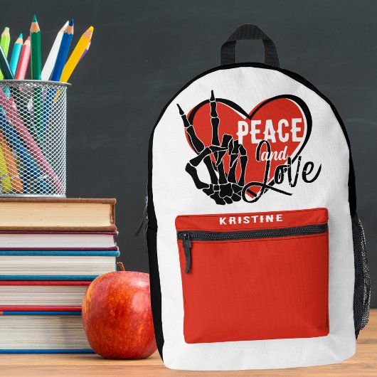 Gepersonaliseerde Modern Skeleton Hand Vrede en Li Bedrukte Rugzak