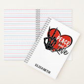 Gepersonaliseerde Modern Skeleton Hand Vrede en Li Notitieboek (Binnen)