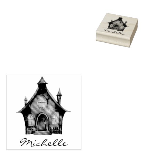 Gepersonaliseerde Modern Spooky  Spookhuis Rubberstempel (Gestempeld)
