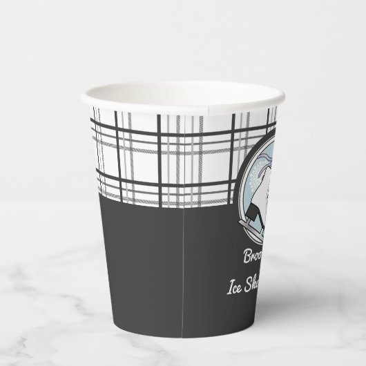 Gepersonaliseerde Modern Tartan Ice Schaats Party Papieren Bekers (Rechts)