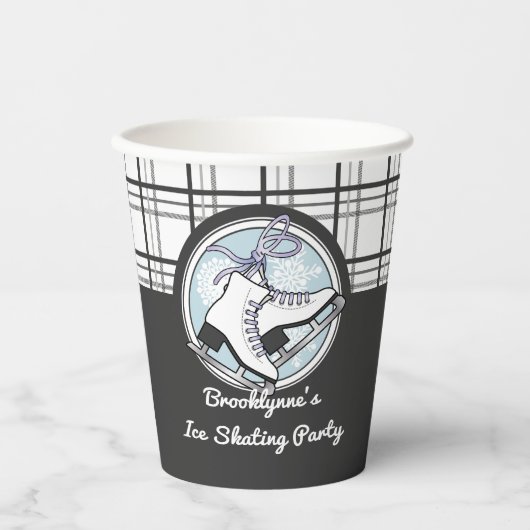 Gepersonaliseerde Modern Tartan Ice Schaats Party Papieren Bekers (Voorkant)