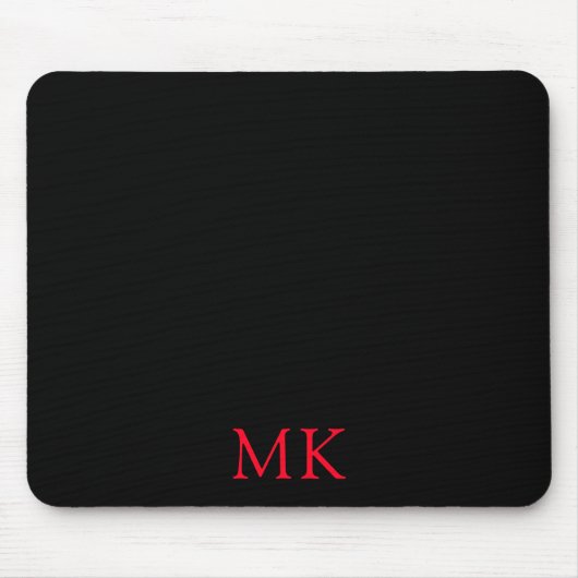Gepersonaliseerde Modern Zwart Rood Monogram Initi Muismat (Voorkant)