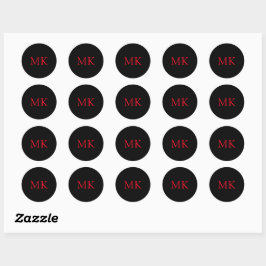 Gepersonaliseerde Modern Zwart Rood Monogram Initi Ronde Sticker
