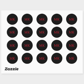Gepersonaliseerde Modern Zwart Rood Monogram Initi Ronde Sticker