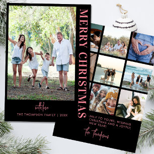 Gepersonaliseerde Moderne 10 Familie Foto's Minima Feestdagenkaart