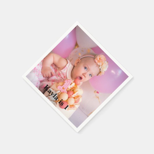 Gepersonaliseerde moderne 1e verjaardag foto servet (Hoek)