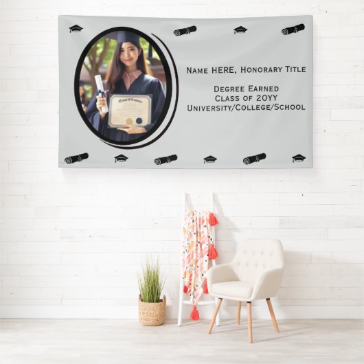 Gepersonaliseerde Moderne Afstuderen Foto, Diploma Spandoek (Insitu)