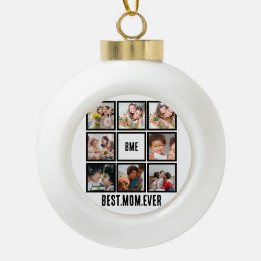 Gepersonaliseerde Moderne Beste Mam ooit 8 Foto Co Keramische Bal Ornament (Voorkant)