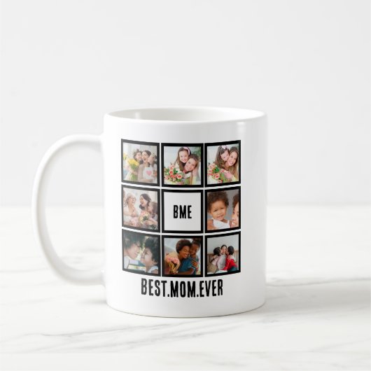 Gepersonaliseerde Moderne Beste Mam ooit 8 Foto Co Koffiemok (Links)