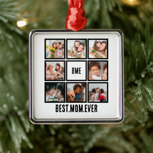 Gepersonaliseerde Moderne Beste Mam ooit 8 Foto Co Metalen Ornament (Boom)