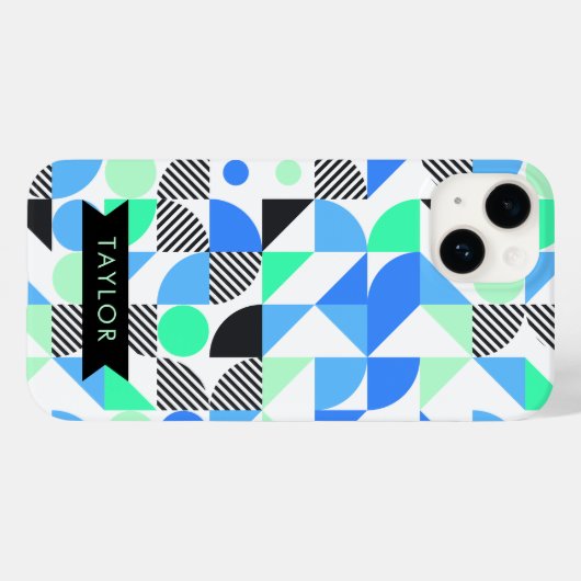 Gepersonaliseerde moderne blauwe munt geometrisch Case-Mate iPhone case (Achterkant (horizontaal))