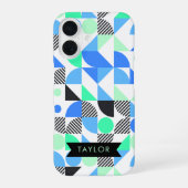 Gepersonaliseerde moderne blauwe munt geometrisch iPhone 16 hoesje (Achterkant)