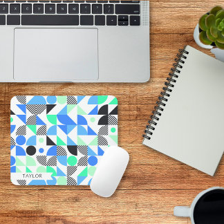 Gepersonaliseerde moderne blauwe munt geometrisch muismat