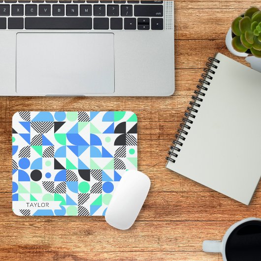 Gepersonaliseerde moderne blauwe munt geometrisch muismat