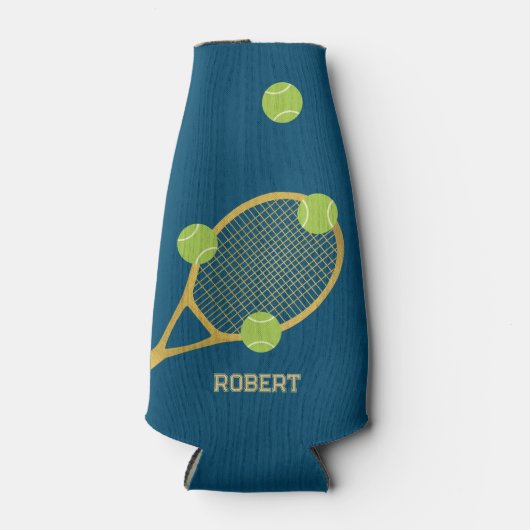Gepersonaliseerde moderne blauwe tennis racket bal flesjeskoeler (Voorkant)