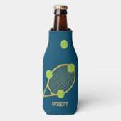 Gepersonaliseerde moderne blauwe tennis racket bal flesjeskoeler (Fles Voorkant)