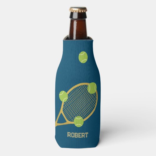 Gepersonaliseerde moderne blauwe tennis racket bal flesjeskoeler (Fles Voorkant)