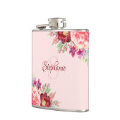 Gepersonaliseerde moderne bloemen bordeaux blush m heupfles (Links)