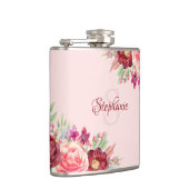 Gepersonaliseerde moderne bloemen bordeaux blush m heupfles (Rechts)