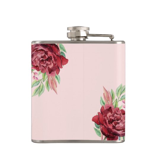 Gepersonaliseerde moderne bloemen bordeaux blush m heupfles (Achterkant)