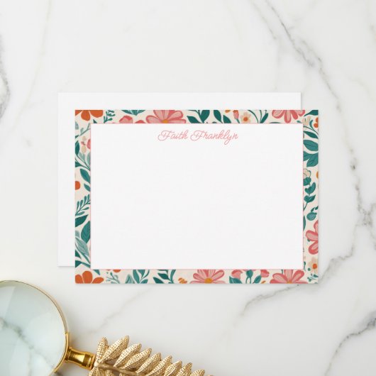 Gepersonaliseerde moderne bloemen meisjes briefpap bedankkaart (Voorkant / Achterkant in situ)