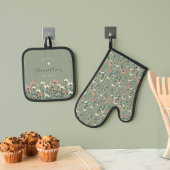 Gepersonaliseerde moderne Boho Chic Wildflower Ovenwant & Pannenlap Set