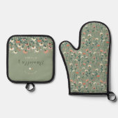Gepersonaliseerde moderne Boho Chic Wildflower Ovenwant & Pannenlap Set (Voorkant)