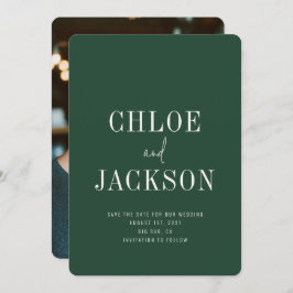 Gepersonaliseerde moderne bos groene foto bruiloft save the date