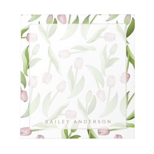 Gepersonaliseerde moderne botanische roze tulpenbl notitieblok (Voorkant)
