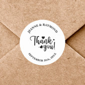 Gepersonaliseerde moderne bruiloft wit script dank ronde sticker