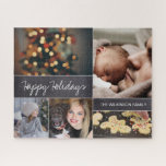Gepersonaliseerde moderne collage foto puzzel voor legpuzzel<br><div class="desc">Breng uw gezin dit vakantieseizoen dichterbij met onze gepersonaliseerde moderne collage fotopuzzel. Deze aangepaste puzzel is meer dan alleen een spel; het is een manier om gekoesterde herinneringen te herbeleven en nieuwe herinneringen te creëer met je geliefden. Pas deze moderne collage fotopuzzel aan met je familienaam en een selectie van...</div>