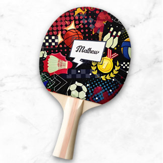 Gepersonaliseerde moderne comic stijl sport, kleur tafeltennisbatje