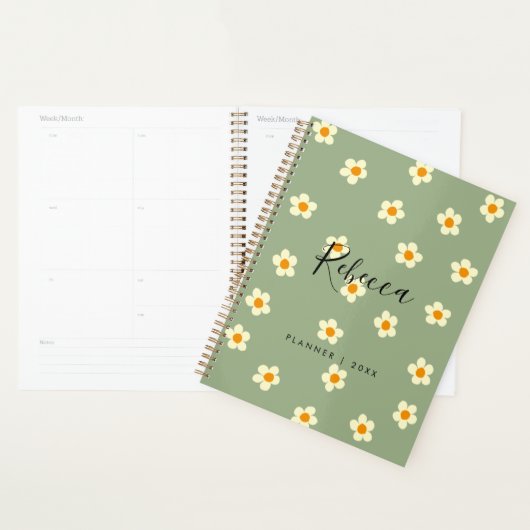 Gepersonaliseerde Moderne Daisy Floral Green 2023 Planner (Display)