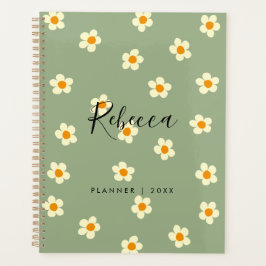 Gepersonaliseerde Moderne Daisy Floral Green 2023 Planner