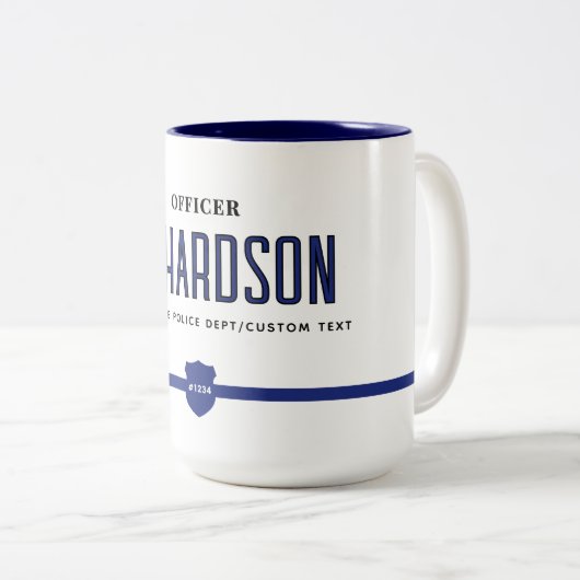 Gepersonaliseerde moderne dunne blauwe lijn politi tweekleurige koffiemok (Voorkant rechts)