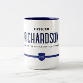 Gepersonaliseerde moderne dunne blauwe lijn politi tweekleurige koffiemok (Center)