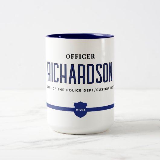 Gepersonaliseerde moderne dunne blauwe lijn politi tweekleurige koffiemok (Center)