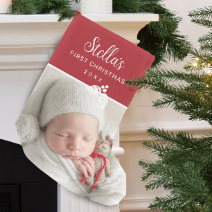 Gepersonaliseerde moderne eerste kerstfoto kleine kerstsok