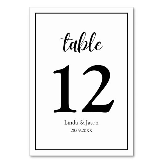Gepersonaliseerde moderne elegantie Trouwtafel Num Kaart (Voorkant)