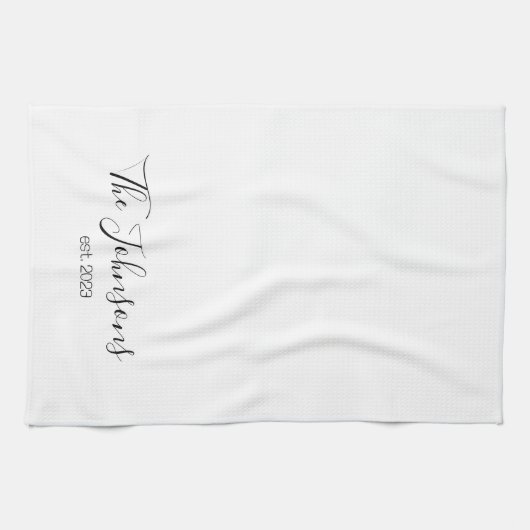 Gepersonaliseerde moderne familienaam minimalistis theedoek (Horizontaal)