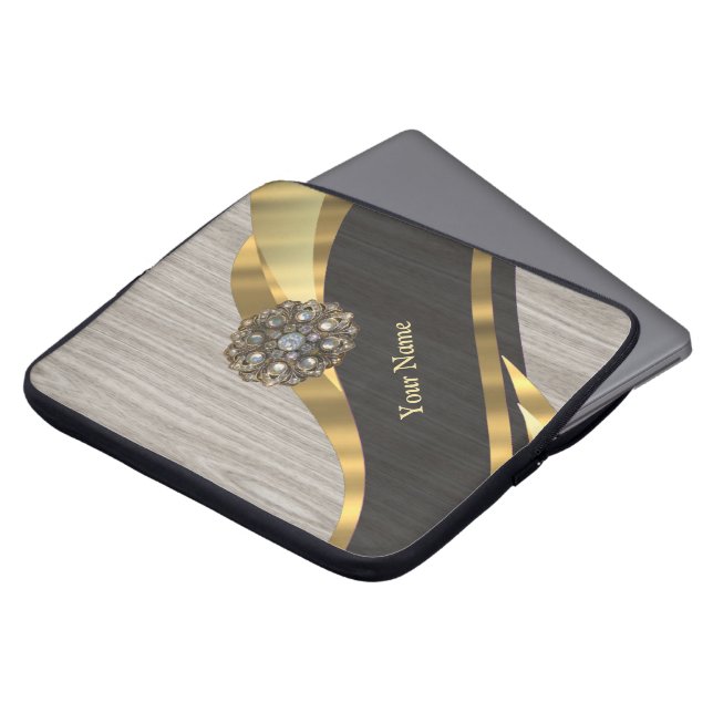 Gepersonaliseerde  moderne faux hout laptop sleeve (Voorkant top)
