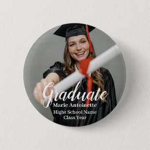 Gepersonaliseerde moderne foto Afstuderen Ronde Button 5,7 Cm