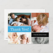Gepersonaliseerde Moderne Fotocollage Blauw Dank u Aankondigingskaart (Voorkant / Achterkant)