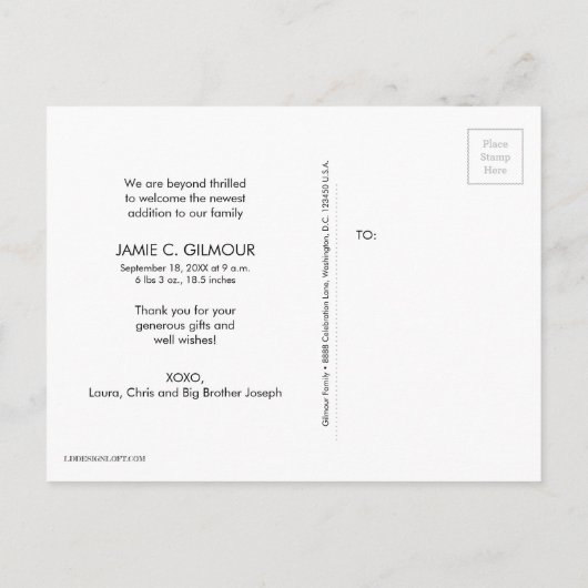 Gepersonaliseerde Moderne Fotocollage Blauw Dank u Aankondigingskaart (Achterkant)