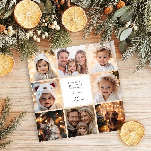 Gepersonaliseerde moderne fotocollage Kerstmis Feestdagenkaart