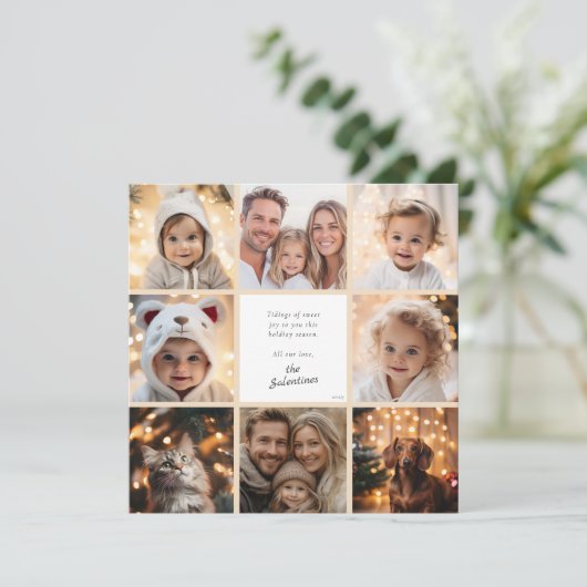 Gepersonaliseerde moderne fotocollage Kerstmis Feestdagenkaart (Staand voorkant)