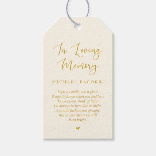 Gepersonaliseerde moderne geel goud, begrafenisdie cadeaulabel (Voorkant)