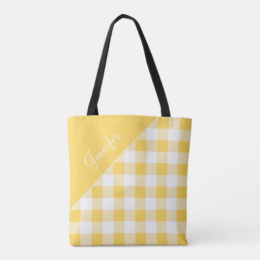 Gepersonaliseerde Moderne Gele Plaid Tote Bag (Achterkant)
