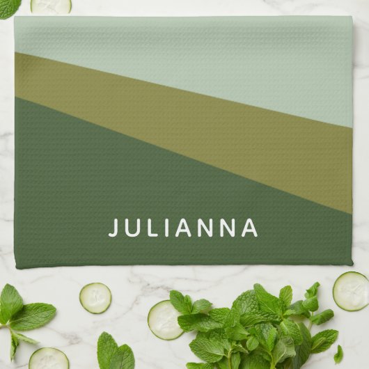 Gepersonaliseerde moderne geometrische aards groen theedoek (Gevouwen)